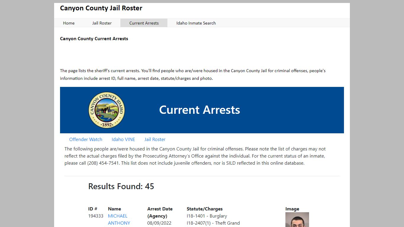 Canyon County Current Arrests - Canyon County Jail Roster